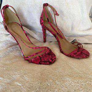 Hot Pink Snakeskin Strappy Heels